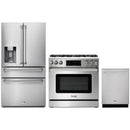 Thor Kitchen 3-Piece Appliance Package - 36-Inch Propane Gas Range, Tilt Panel, Dishwasher & Refrigerator with Water Dispenser in Stainless Steel