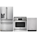 Thor Kitchen 3-Piece Appliance Package - 36-Inch Propane Gas Range, Tilt Panel, Dishwasher & Refrigerator with Water Dispenser in Stainless Steel