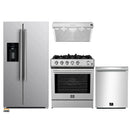 Forno 4-Piece Appliance Package - 30-Inch Gas Range, Under Cabinet Range Hood, Refrigerator with Water Dispenser, and Dishwasher in Stainless Steel