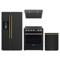 Forno 4-Piece Appliance Package - 30-Inch Espresso Electric Range, Under Cabinet Range Hood, Refrigerator with Water Dispenser and Dishwasher in Black with Antique Brass Trim