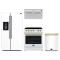 Forno 4-Piece Appliance Package - 30-Inch Leonardo Espresso Electric Range, Under Cabinet Range Hood, Refrigerator with Water Dispenser and Dishwasher in White with Antique Brass Trim
