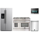Forno 4-Piece Appliance Package - 48-Inch Dual Fuel Range, Refrigerator with Water Dispenser, 24-Inch Microwave Oven, & 3-Rack Dishwasher in Stainless Steel