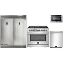 Forno 4-Piece Pro Appliance Package - 36-Inch Dual Fuel Range, Refrigerator with Water Dispenser, 24-Inch Microwave Drawer, & 3-Rack Dishwasher in Stainless Steel