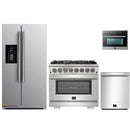 Forno 4-Piece Pro Appliance Package - 36-Inch Dual Fuel Range, Refrigerator with Water Dispenser, 24-Inch Microwave Oven, & 3-Rack Dishwasher in Stainless Steel