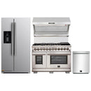 Forno 4-Piece Pro Appliance Package - 48-Inch Dual Fuel Range, Refrigerator with Water Dispenser, Wall Mount Hood with Backsplash, & 3-Rack Dishwasher in Stainless Steel