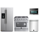 Forno 4-Piece Appliance Package - 36-Inch Gas Range, Refrigerator with Water Dispenser, 24-Inch Microwave Oven, & 3-Rack Dishwasher in Stainless Steel