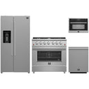 Forno 4-Piece Appliance Package - 36-Inch Gas Range, Refrigerator with Water Dispenser, 24-Inch Microwave Oven, & 3-Rack Dishwasher in Stainless Steel