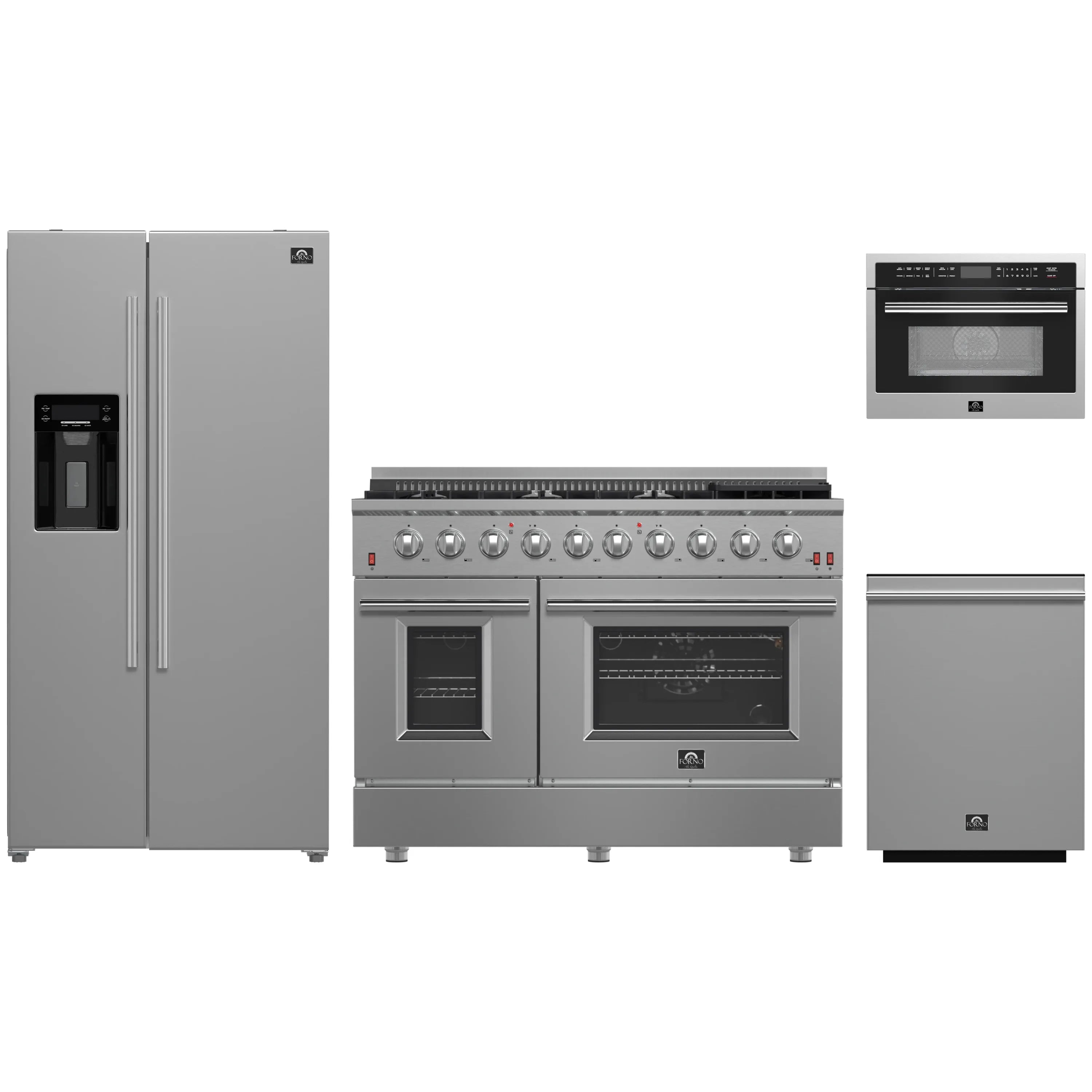 Stainless steel appliance package: gas range, refrigerator, microwave, dishwasher