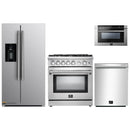 Forno 4-Piece Appliance Package - 30-Inch Gas Range, Refrigerator with Water Dispenser, Microwave Drawer, & 3-Rack Dishwasher in Stainless Steel