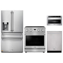 Thor Kitchen A-Series 4-Piece Appliance Package - 30-Inch Propane Gas Range, Refrigerator with Water Dispenser, Dishwasher, and Microwave in Stainless Steel