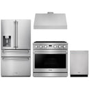 Thor Kitchen A-Series 4-Piece Appliance Package - 36-Inch Propane Gas Range, Under Cabinet Range Hood, Refrigerator with Water Dispenser, and Dishwasher in Stainless Steel