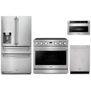 Thor Kitchen A-Series 4-Piece Appliance Package - 36-Inch Propane Gas Range, Refrigerator with Water Dispenser, Dishwasher, and Microwave in Stainless Steel