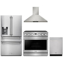 Thor Kitchen A-Series 4-Piece Appliance Package - 36-Inch Propane Gas Range, Wall Mount Range Hood, Refrigerator with Water Dispenser, and Dishwasher in Stainless Steel