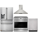 Thor Kitchen A-Series 4-Piece Appliance Package - 36-Inch Propane Gas Range, Wall Mount Range Hood, Refrigerator with Water Dispenser, and Dishwasher in Stainless Steel