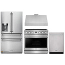 Thor Kitchen A-Series 4-Piece Appliance Package - 36-Inch Propane Gas Range, Under Cabinet Range Hood, Refrigerator with Water Dispenser, and Dishwasher in Stainless Steel