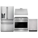 Thor Kitchen A-Series 4-Piece Appliance Package - 36-Inch Gas Range, Under Cabinet Range Hood, Refrigerator with Water Dispenser, and Dishwasher in Stainless Steel