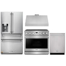 Thor Kitchen A-Series 4-Piece Appliance Package - 36-Inch Gas Range, Under Cabinet Range Hood, Refrigerator with Water Dispenser, and Dishwasher in Stainless Steel