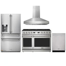 Thor Kitchen A-Series 4-Piece Appliance Package - 48-Inch Gas Range, Pro-Style Wall Mount Range Hood, Refrigerator with Water Dispenser, and Dishwasher in Stainless Steel