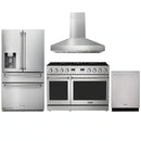 Thor Kitchen A-Series 4-Piece Appliance Package - 48-Inch Propane Gas Range, Pro-Style Wall Mount Range Hood, Refrigerator with Water Dispenser, and Dishwasher in Stainless Steel