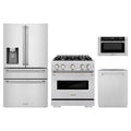ZLINE 4-Piece Appliance Package - 30-Inch Classic Dual Fuel Range, Refrigerator with Water Dispenser, Dishwasher, and 24-Inch Microwave Drawer in Stainless Steel