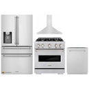 ZLINE 4-Piece Appliance Package - 30-Inch Dual Fuel Range, Hood, Refrigerator with Water Dispenser, and Dishwasher in Stainless Steel