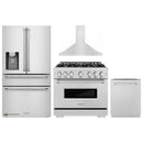 ZLINE 4-Piece Appliance Package - 36-Inch Dual Fuel Range, Hood, Refrigerator with Water Dispenser, and Dishwasher in Stainless Steel