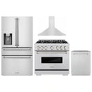 ZLINE 4-Piece Appliance Package - 36-Inch Dual Fuel Range, Hood, Refrigerator with Water Dispenser, and Dishwasher in Stainless Steel