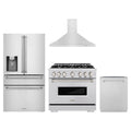 ZLINE 4-Piece Appliance Package - 36-Inch Dual Fuel Range, Hood, Refrigerator with Water Dispenser, and Dishwasher in Stainless Steel