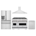 ZLINE 4-Piece Appliance Package - 48-Inch Dual Fuel Range, Hood, Refrigerator with Water Dispenser, and Dishwasher in Stainless Steel