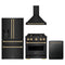 ZLINE 4-Piece Appliance Package - 30-Inch Dual Fuel Range, Hood, Refrigerator with Water Dispenser, and Dishwasher in Black Stainless Steel with Champagne Bronze Accents