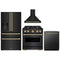 ZLINE 4-Piece Appliance Package - 30-Inch Dual Fuel Range, Hood, Refrigerator with Water Dispenser, and Dishwasher in Black Stainless Steel with Champagne Bronze Accents