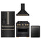 ZLINE 4-Piece Appliance Package - 30-Inch Dual Fuel Range, Hood, Refrigerator with Water Dispenser, and Dishwasher in Black Stainless Steel with Gold Accents