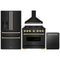 ZLINE 4-Piece Appliance Package - 36-Inch Dual Fuel Range, Hood, Refrigerator with Water Dispenser, and Dishwasher in Black Stainless Steel with Gold Accents