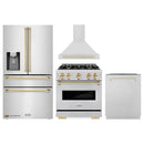 ZLINE 4-Piece Appliance Package - 30-Inch Dual Fuel Range, Hood, Refrigerator with Water Dispenser, and Dishwasher in Stainless Steel with Gold Accents