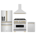 ZLINE 4-Piece Appliance Package - 36-Inch Dual Fuel Range, Hood, Refrigerator with Water Dispenser, and Dishwasher in Stainless Steel with Champagne Bronze Accents