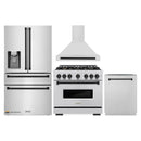 ZLINE 4-Piece Appliance Package - 36-Inch Dual Fuel Range, Hood, Refrigerator with Water Dispenser, and Dishwasher in Stainless Steel with Matte Black Accents