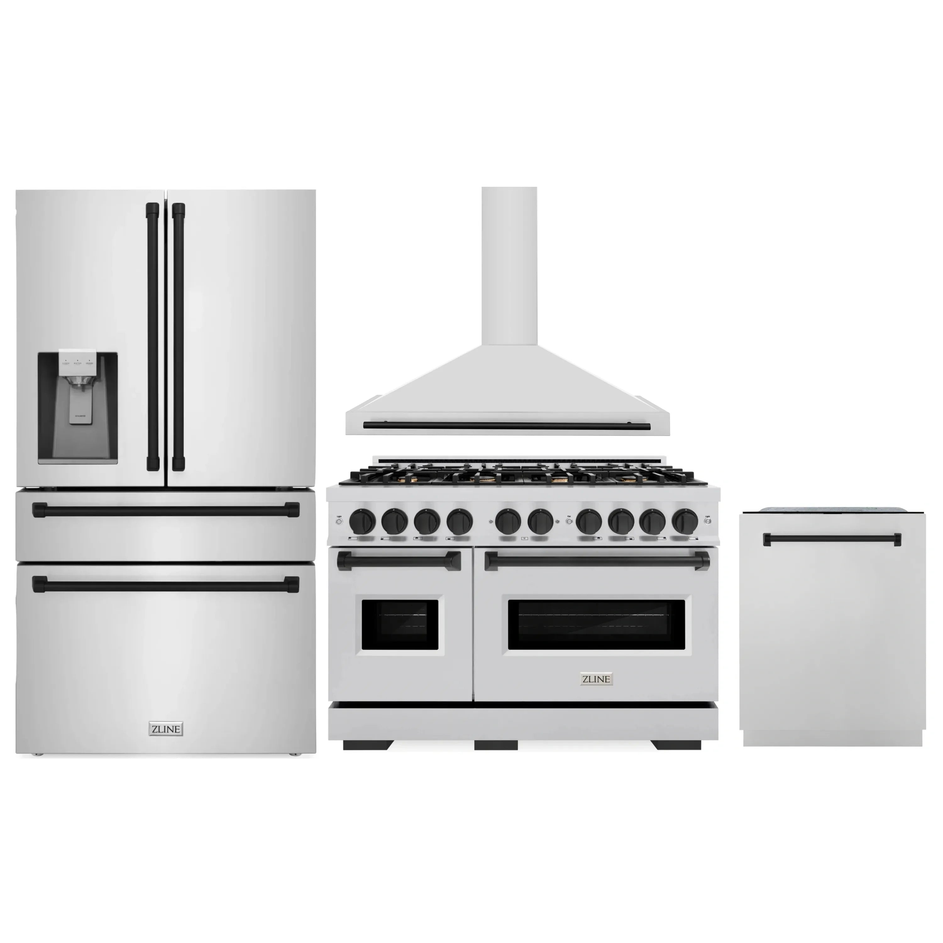 Stainless steel appliance package: refrigerator, dual fuel range, range hood, dishwasher
