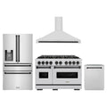 ZLINE 4-Piece Appliance Package - 48-Inch Dual Fuel Range, Hood, Refrigerator with Water Dispenser, and Dishwasher in Stainless Steel with Matte Black Accents