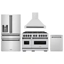 ZLINE 4-Piece Appliance Package - 48-Inch Dual Fuel Range, Hood, Refrigerator with Water Dispenser, and Dishwasher in Stainless Steel with Matte Black Accents