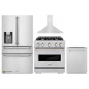 ZLINE 4-Piece Appliance Package - 30-Inch Gas Range, Hood, Refrigerator with Water Dispenser, and Dishwasher in Stainless Steel