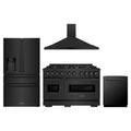 ZLINE 4-Piece Appliance Package - 48-Inch Gas Range, Hood, Refrigerator with Water Dispenser, and Dishwasher in Black Stainless Steel