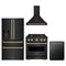ZLINE 4-Piece Appliance Package - 30-Inch Gas Range, Hood, Refrigerator with Water Dispenser, and Dishwasher in Black Stainless Steel with Champagne Bronze Accents