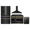 ZLINE 4-Piece Appliance Package - 48-Inch Gas Range, Hood, Refrigerator with Water Dispenser, and Dishwasher in Black Stainless Steel with Gold Accents