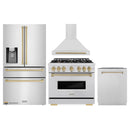 ZLINE 4-Piece Appliance Package - 36-Inch Gas Range, Hood, Refrigerator with Water Dispenser, and Dishwasher in Stainless Steel with Champagne Bronze Accents