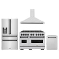 ZLINE 4-Piece Appliance Package - 48-Inch Gas Range, Hood, Refrigerator with Water Dispenser, and Dishwasher in Stainless Steel with Matte Black Accents