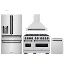 ZLINE 4-Piece Appliance Package - 48-Inch Gas Range, Hood, Refrigerator with Water Dispenser, and Dishwasher in Stainless Steel with Matte Black Accents