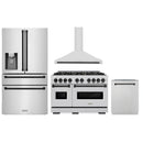ZLINE 4-Piece Appliance Package - 48-Inch Gas Range, Hood, Refrigerator with Water Dispenser, and Dishwasher in Stainless Steel with Matte Black Accents