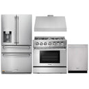 Thor Kitchen 4-Piece Pro Appliance Package - 36-Inch Dual Fuel Range, Refrigerator with Water Dispenser, Under Cabinet Hood & Dishwasher in Stainless Steel
