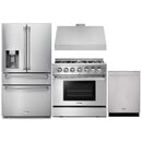 Thor Kitchen 4-Piece Pro Appliance Package - 36-Inch Dual Fuel Range, Refrigerator with Water Dispenser, Under Cabinet Hood & Dishwasher in Stainless Steel