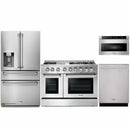 Thor Kitchen 4-Piece Pro Appliance Package - 48-Inch Dual Fuel Range with Propane Gas Cooktop , Refrigerator with Water Dispenser, Dishwasher, & Microwave Drawer in Stainless Steel